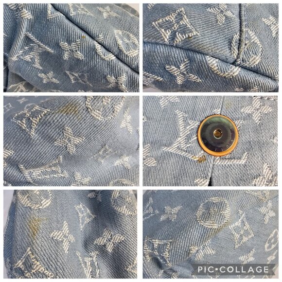 LOUIS VUITTON Daily GM Denim Leather Shoulder Bag Hobo Blue Clair Monogram LV - Picture 11 of 16